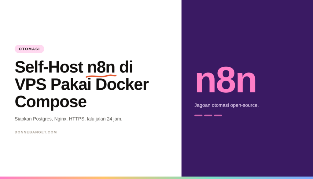 Kartu thumbnail artikel cara self-host n8n di VPS dengan Docker Compose
